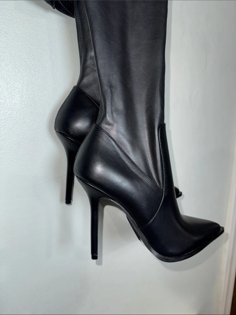 Azalea Wang Miley Stiletto Stretch Over The Knee Black Pointed Toe Boots Sz 7.5